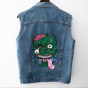 Hand Painted ‘Monster’ Vintage Jean Jacket Vest